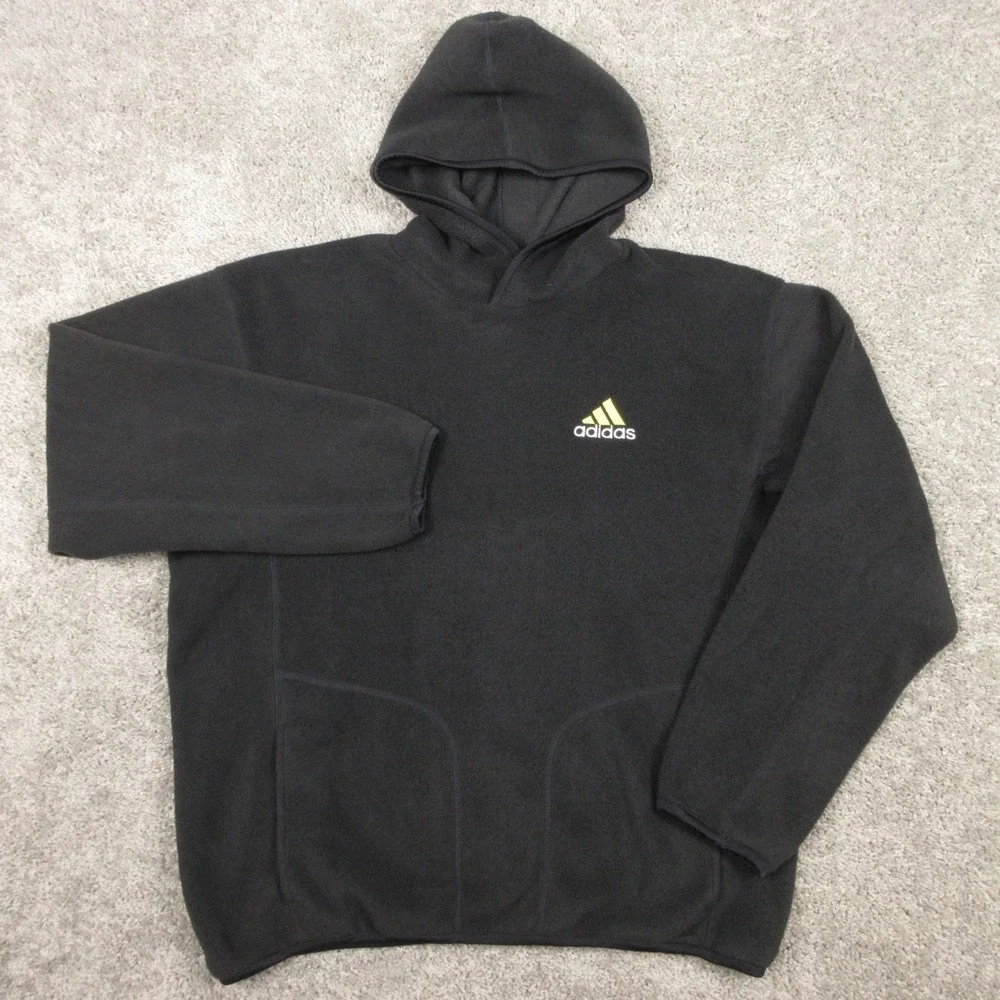 Vintage Adidas‎ Sweater Mens Medium Black Fleece Pullover Hoodie Sweatshirt